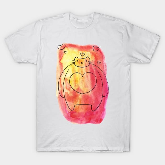 Tiny Head Big Body Watercolor Cat T-Shirt by saradaboru